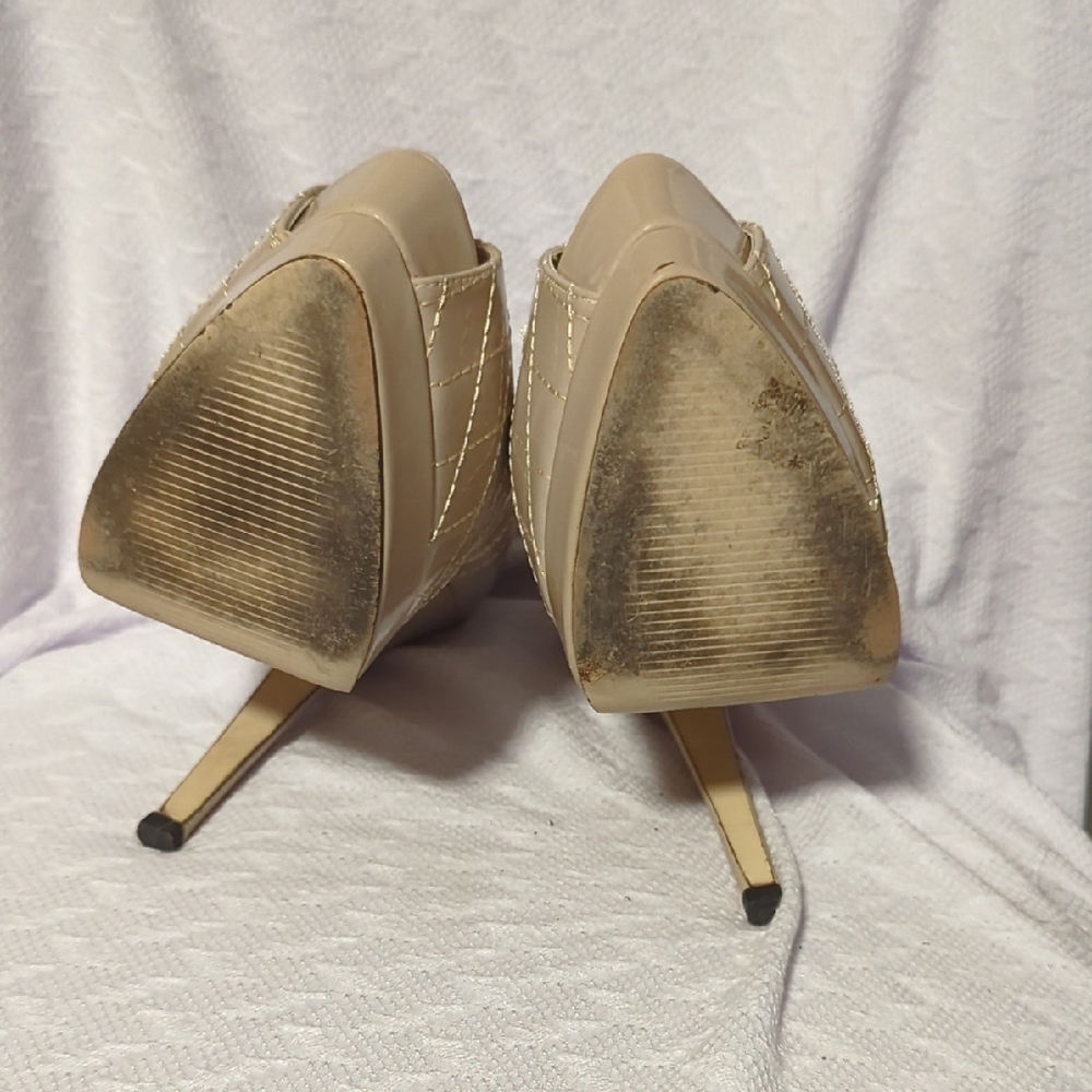 Beige Peep Toe Platform Heels - image 4